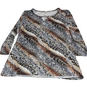 Icy Animal Print Keyhole V-Neck‎ Tunic - Size Large